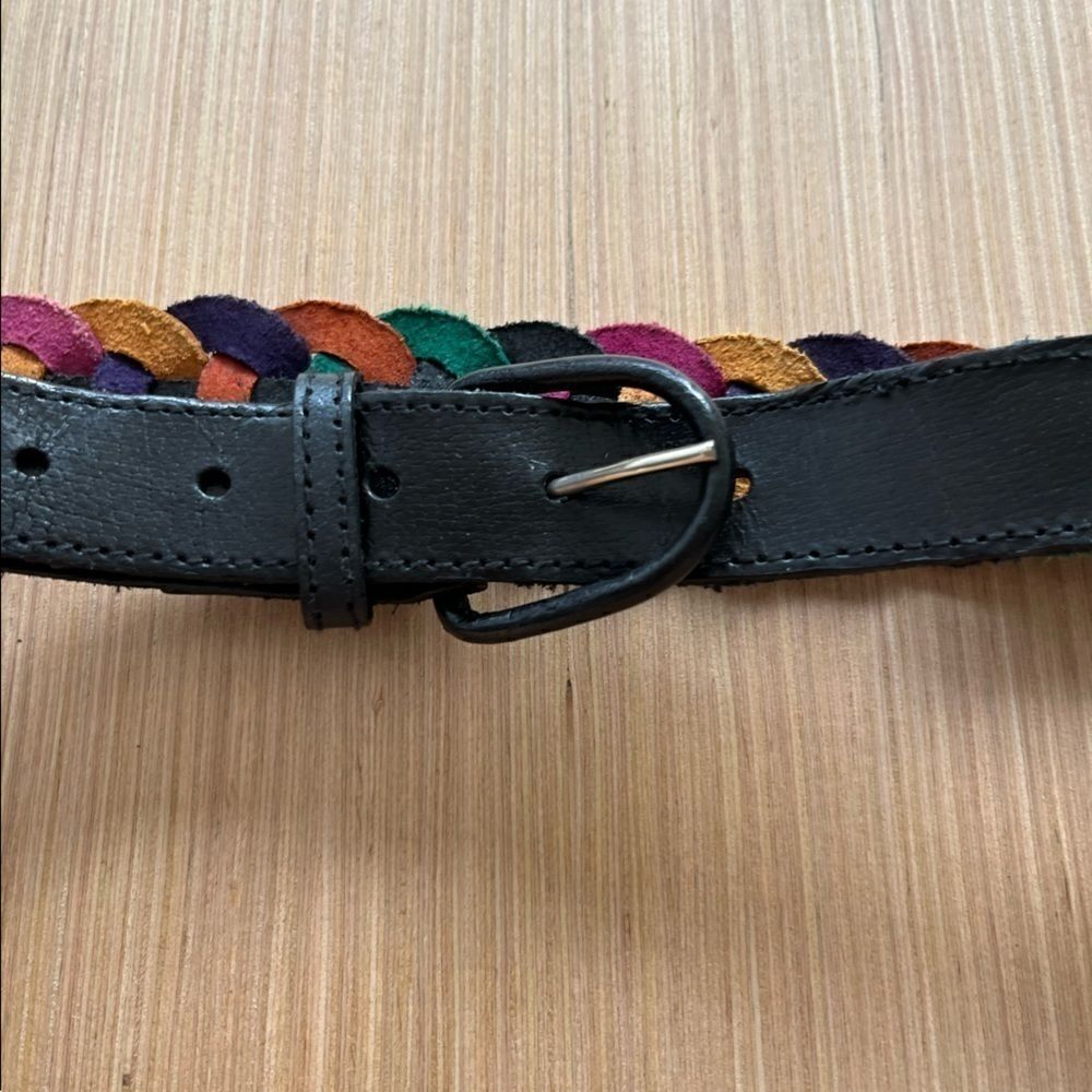 Vintage Black Leather Braided Colorful Belt - Picture 6 of 9